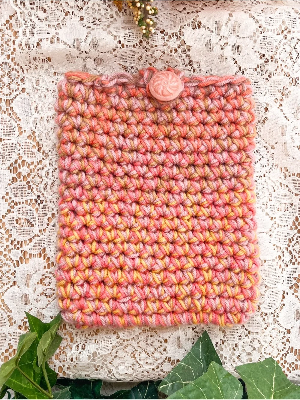 Handmade Chunky Crochet Kindle Case in Pink Multi